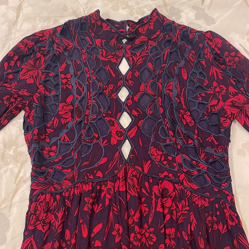 Gorgeous Free People Floral Print Dress With Cutwork Embroidery - Picture 6 of 11